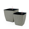 2 Pack Self watering Planter Hand Woven Wicker Thin gray-plastic+rattan