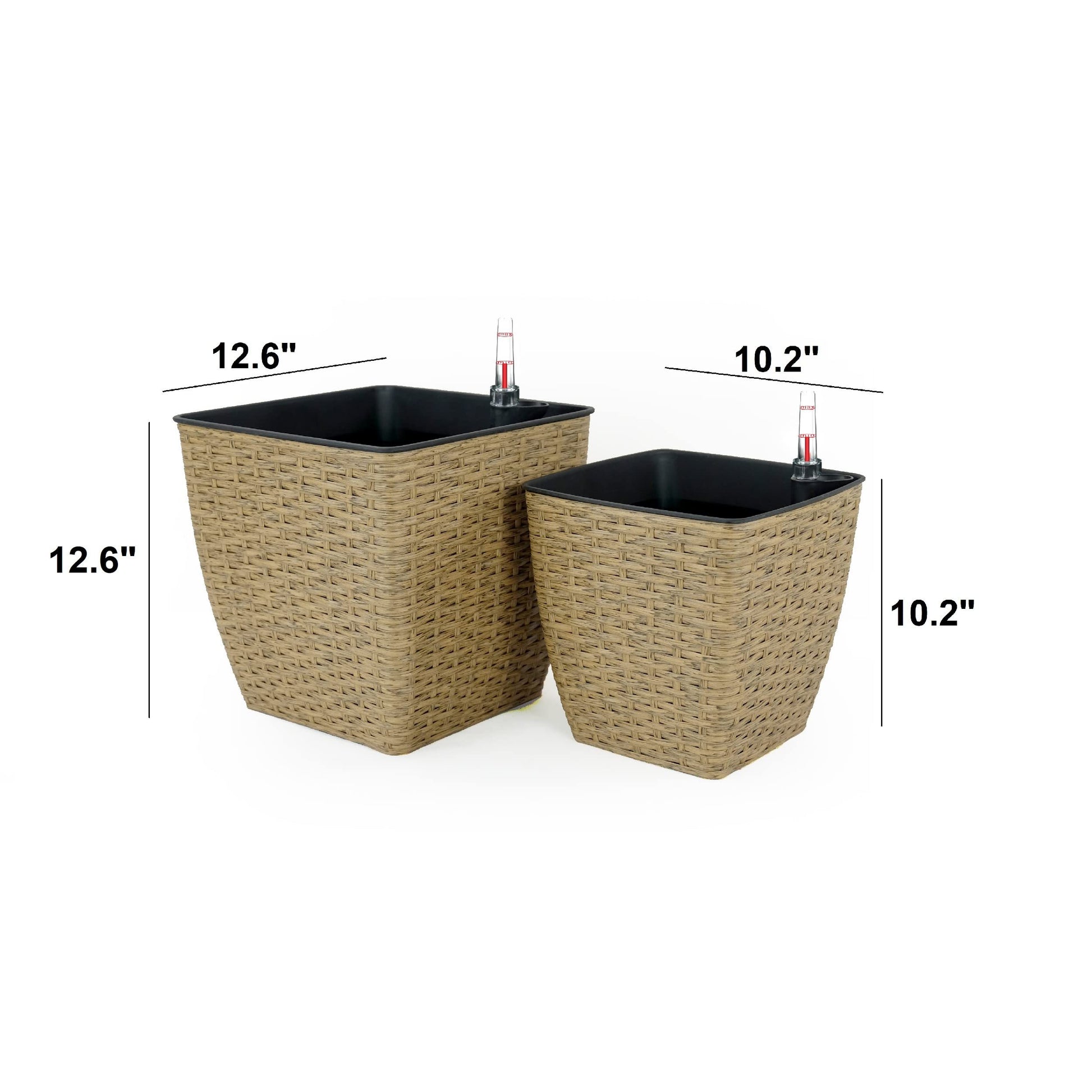 2 Pack Self watering Planter Hand Woven Wicker Thin natural-plastic+rattan