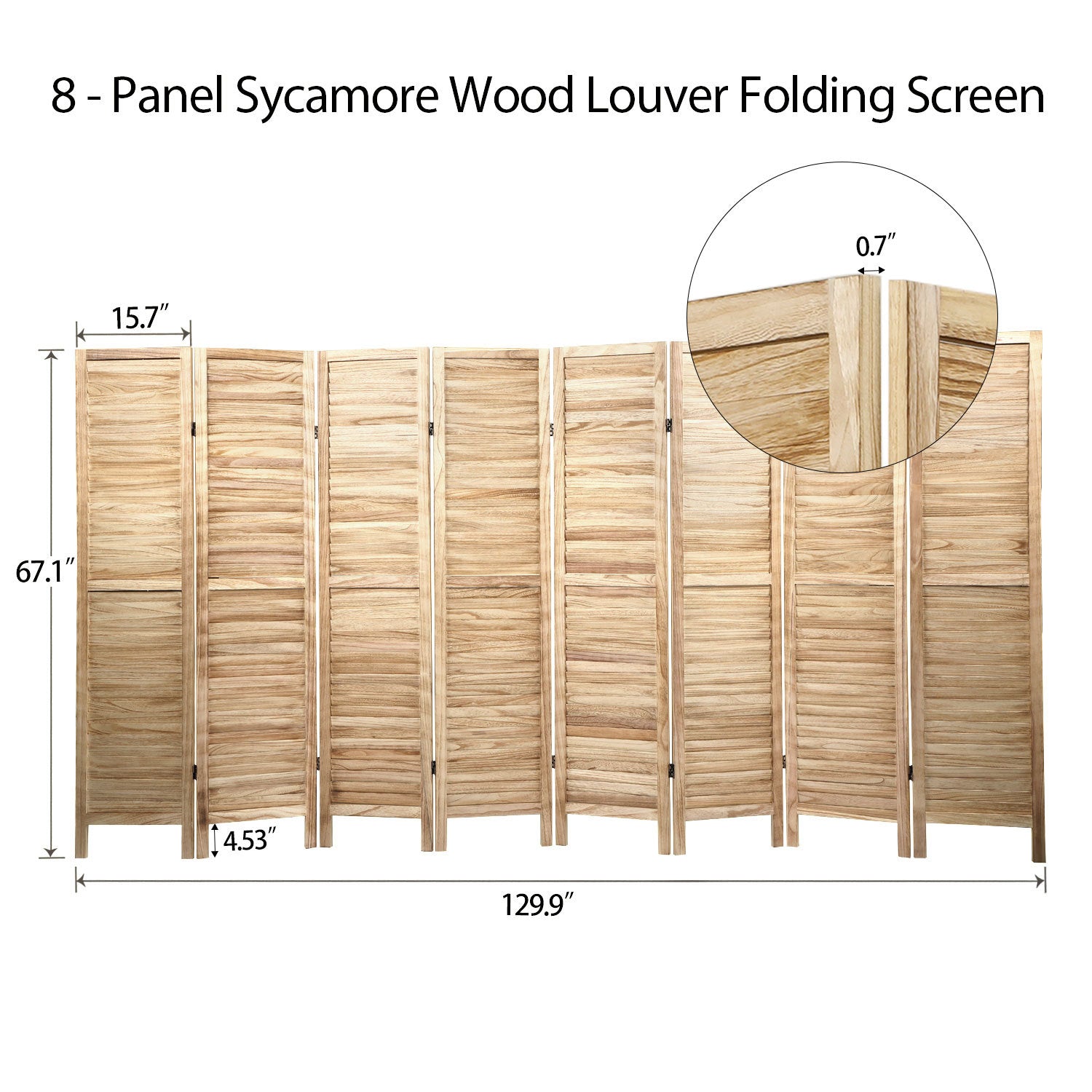 Sycamore Wood 8 Panel Screen Folding Louvered