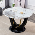 Modern minimalist circular glass tabletop with a white-mdf+glass