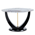 Modern minimalist circular glass tabletop with a white-mdf+glass