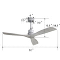 Indoor 52inch Ceiling Fan with Remote Control Solid silver-metal & wood