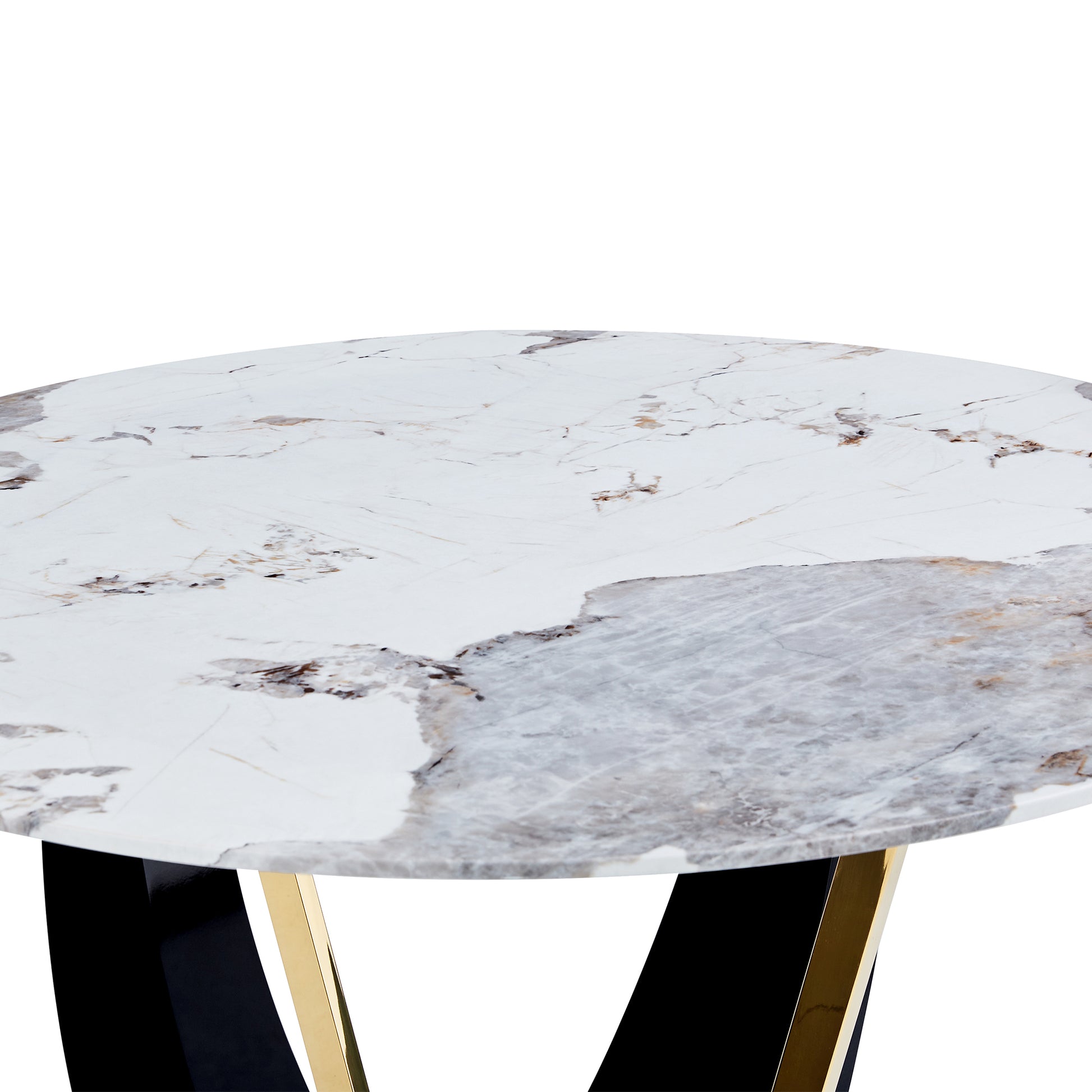 Modern minimalist circular glass tabletop with a white-mdf+glass