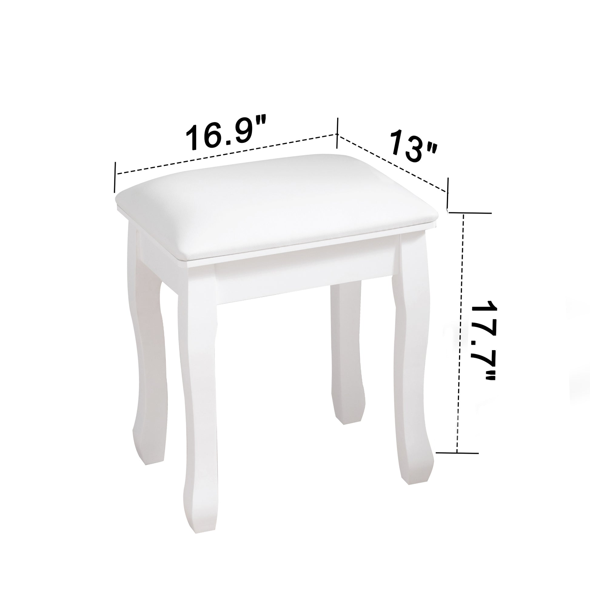 White Vanity Stool Padded Makeup Chair Bench with