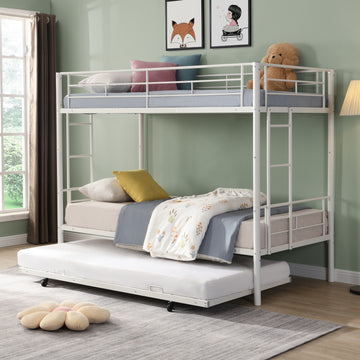 Metal Bunk Bed With Trundle White - Twin White