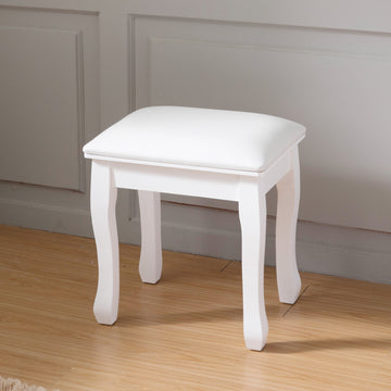 White Vanity Stool Padded Makeup Chair Bench with