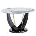 Modern minimalist circular glass tabletop with a white-mdf+glass