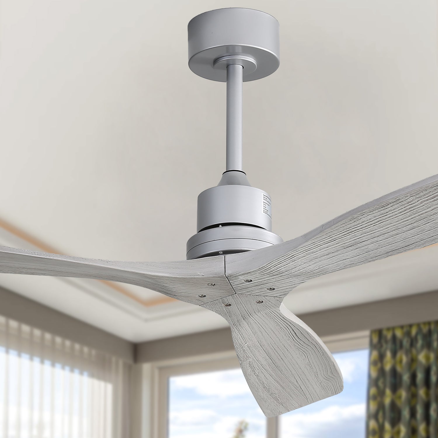 Indoor 52inch Ceiling Fan with Remote Control Solid silver-metal & wood