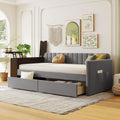 Twin Size Upholstered Daybed with Storage Armrest and gray-upholstered