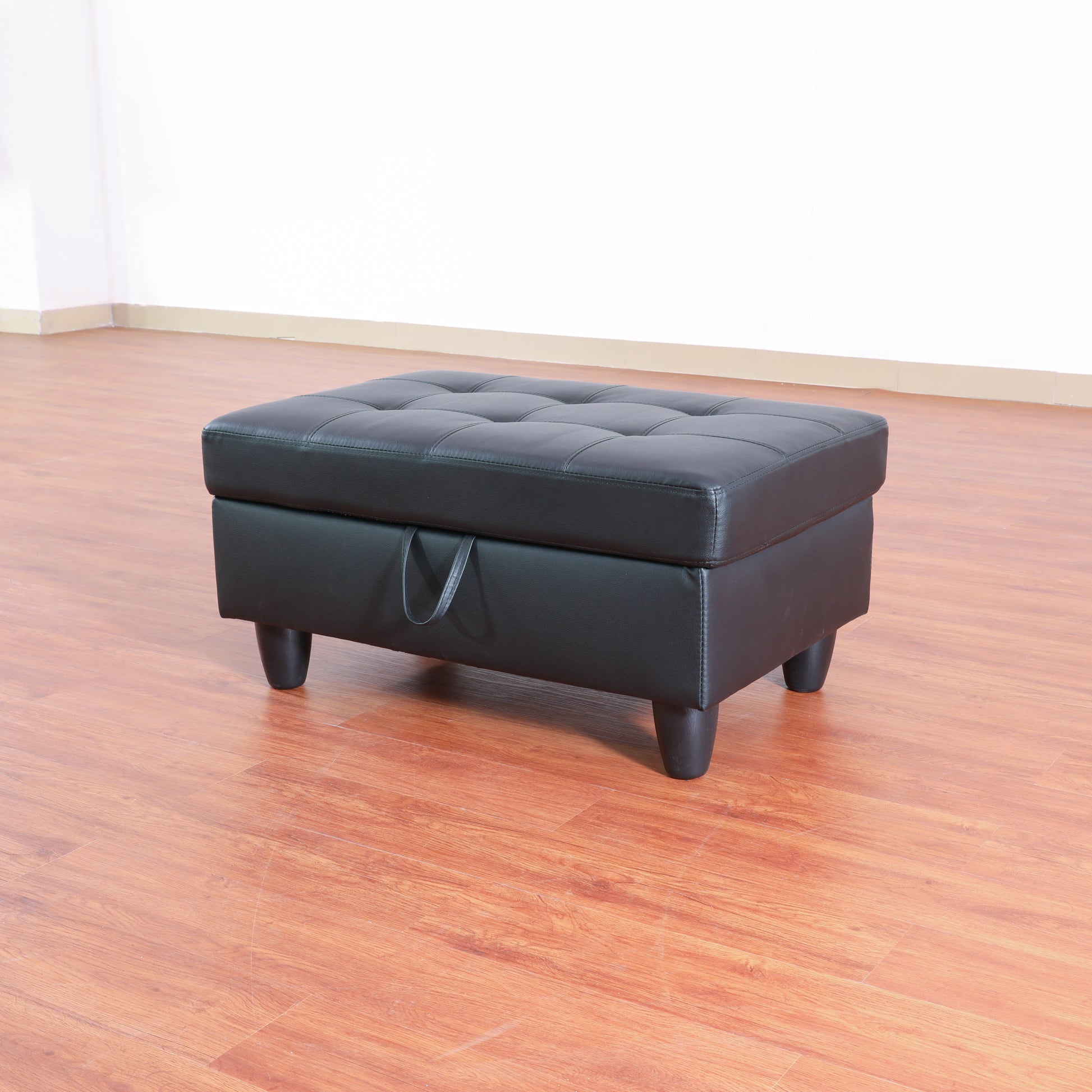 Rectangular Upholstered Ottoman With Storage And black-foam-faux leather