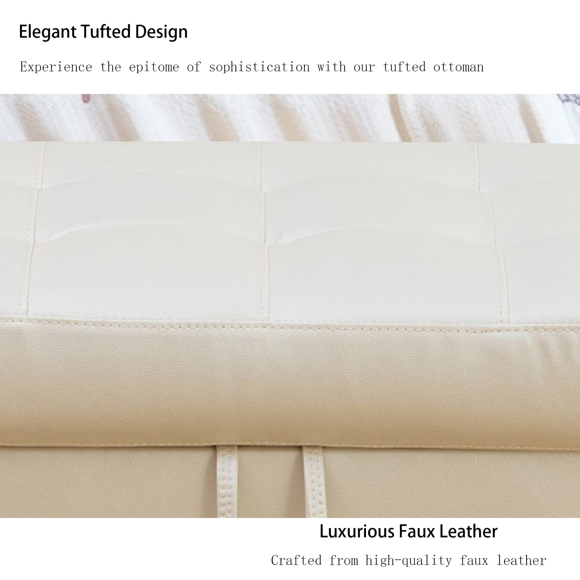 Rectangular Upholstered Ottoman With Storage And white-foam-faux leather