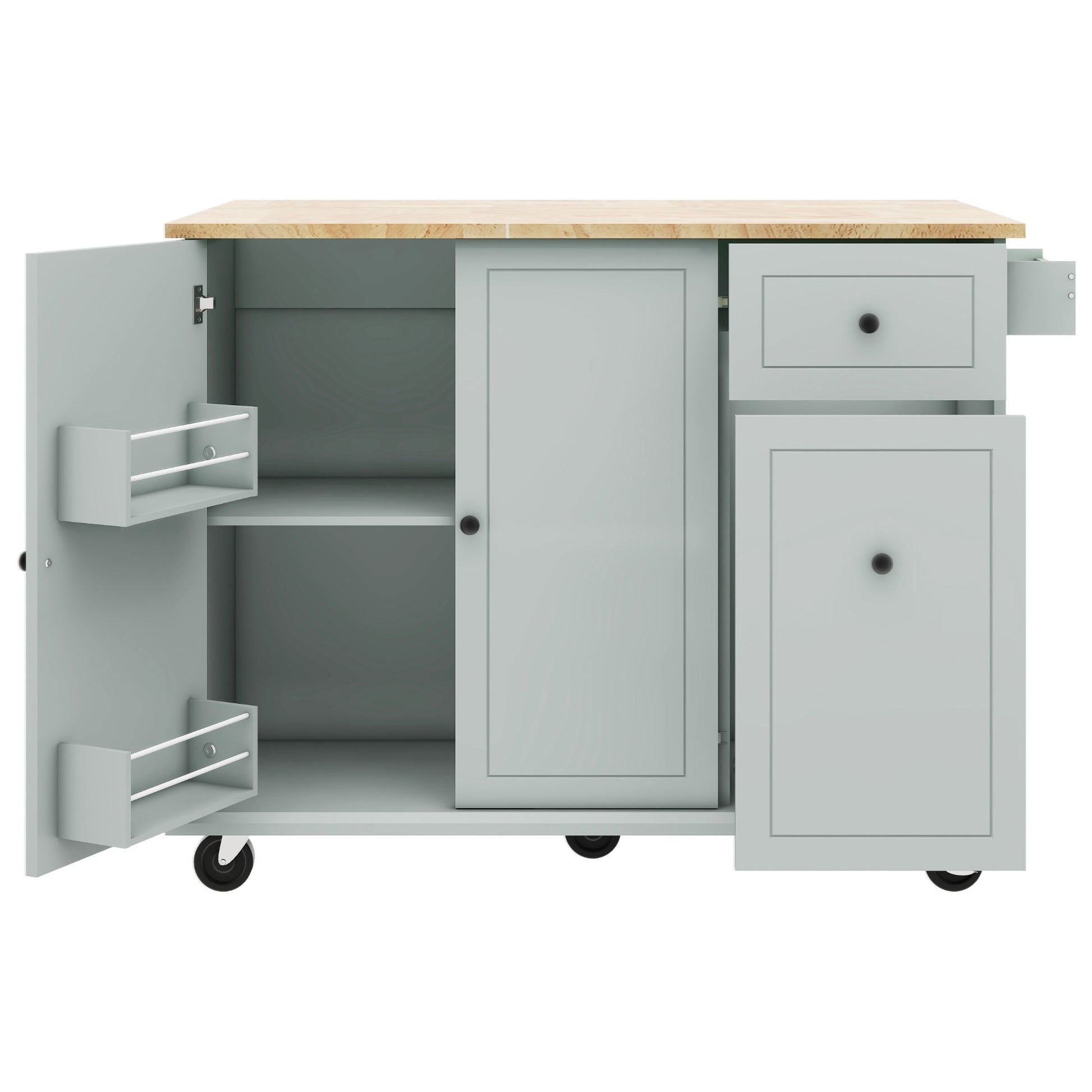 Kitchen Island with Drop Leaf, 53.9" Width Rolling