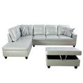 Rectangular Upholstered Ottoman With Storage And silver multi-foam-faux leather