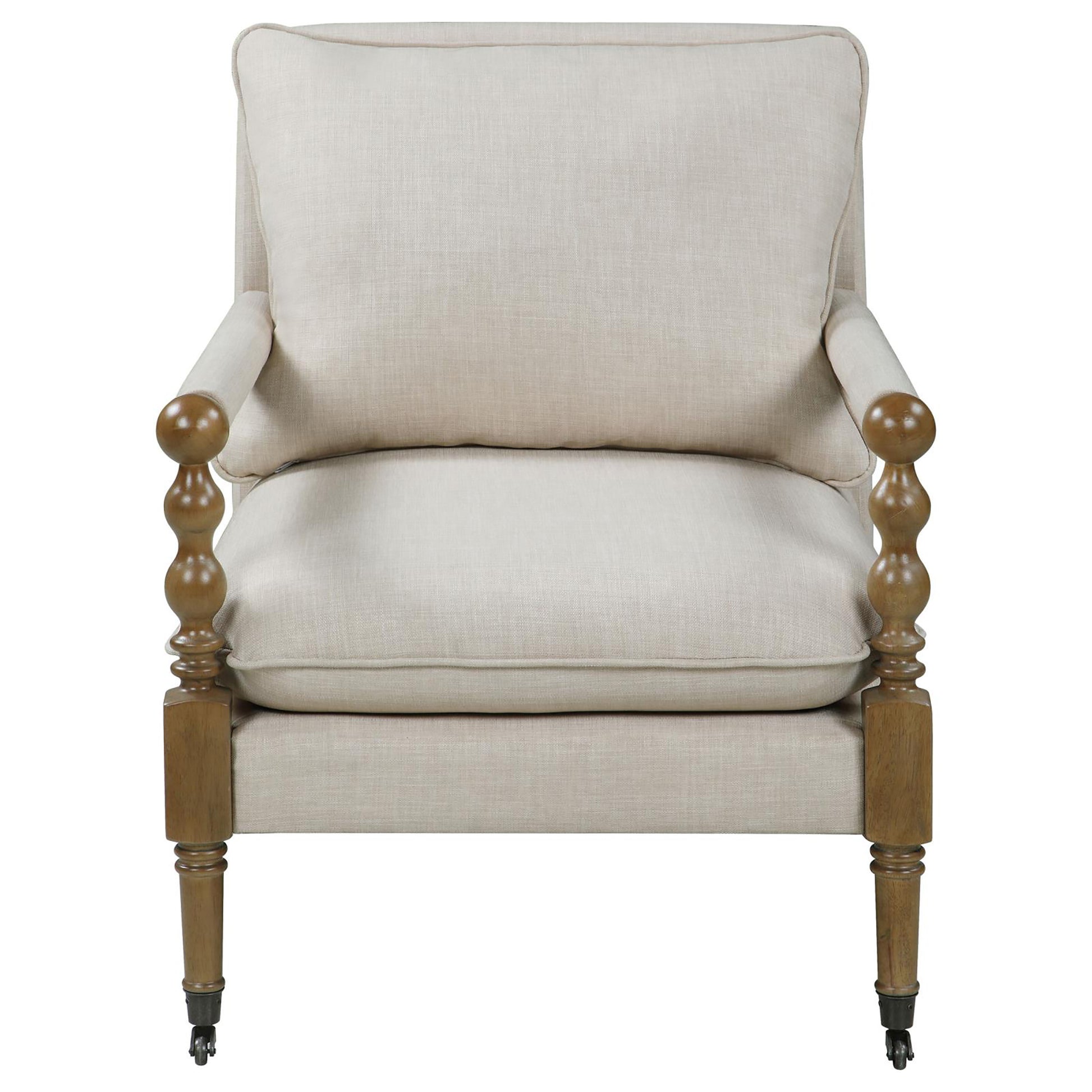 Beige Wooden Accent Chair with Turned Legs