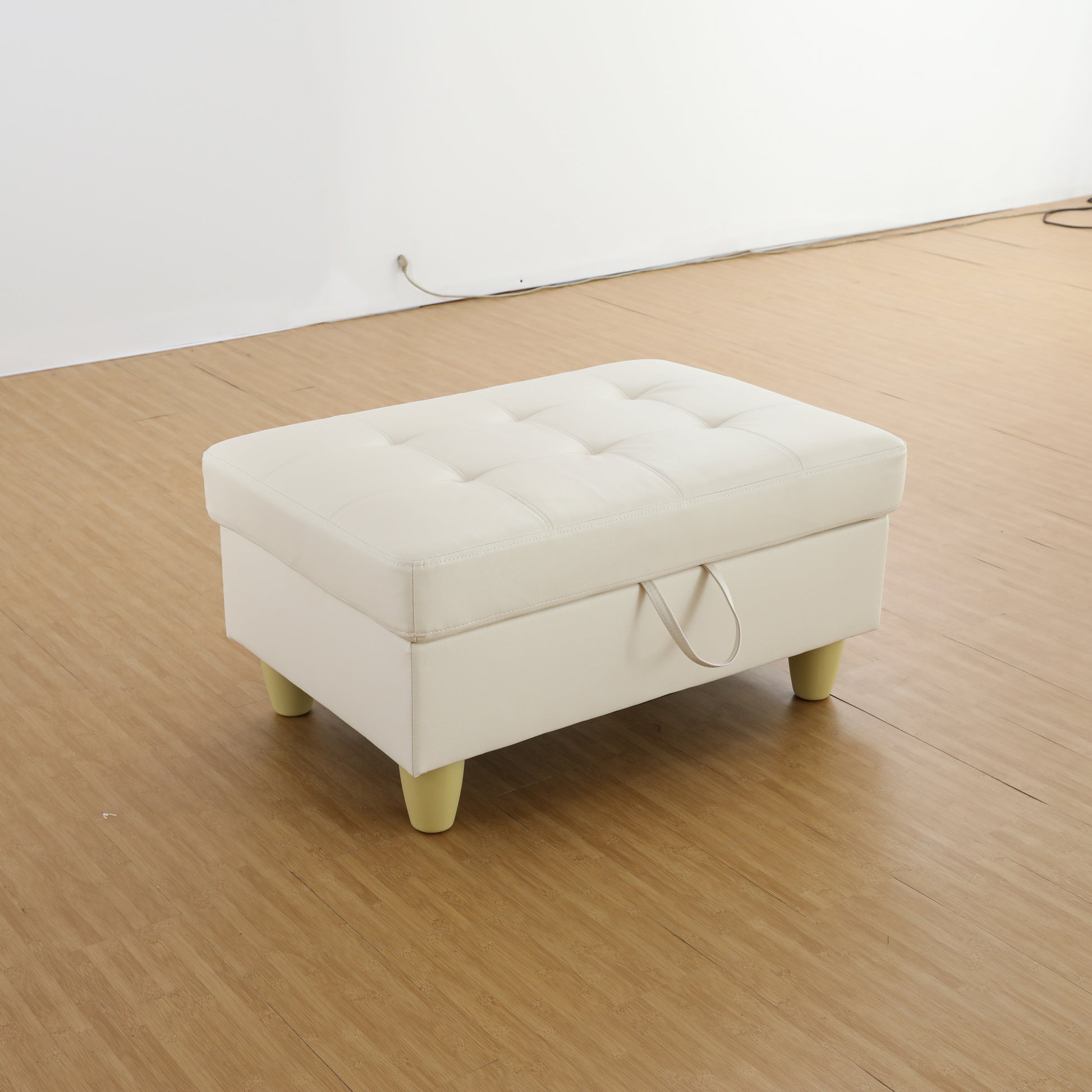 Rectangular Upholstered Ottoman With Storage And white-foam-faux leather