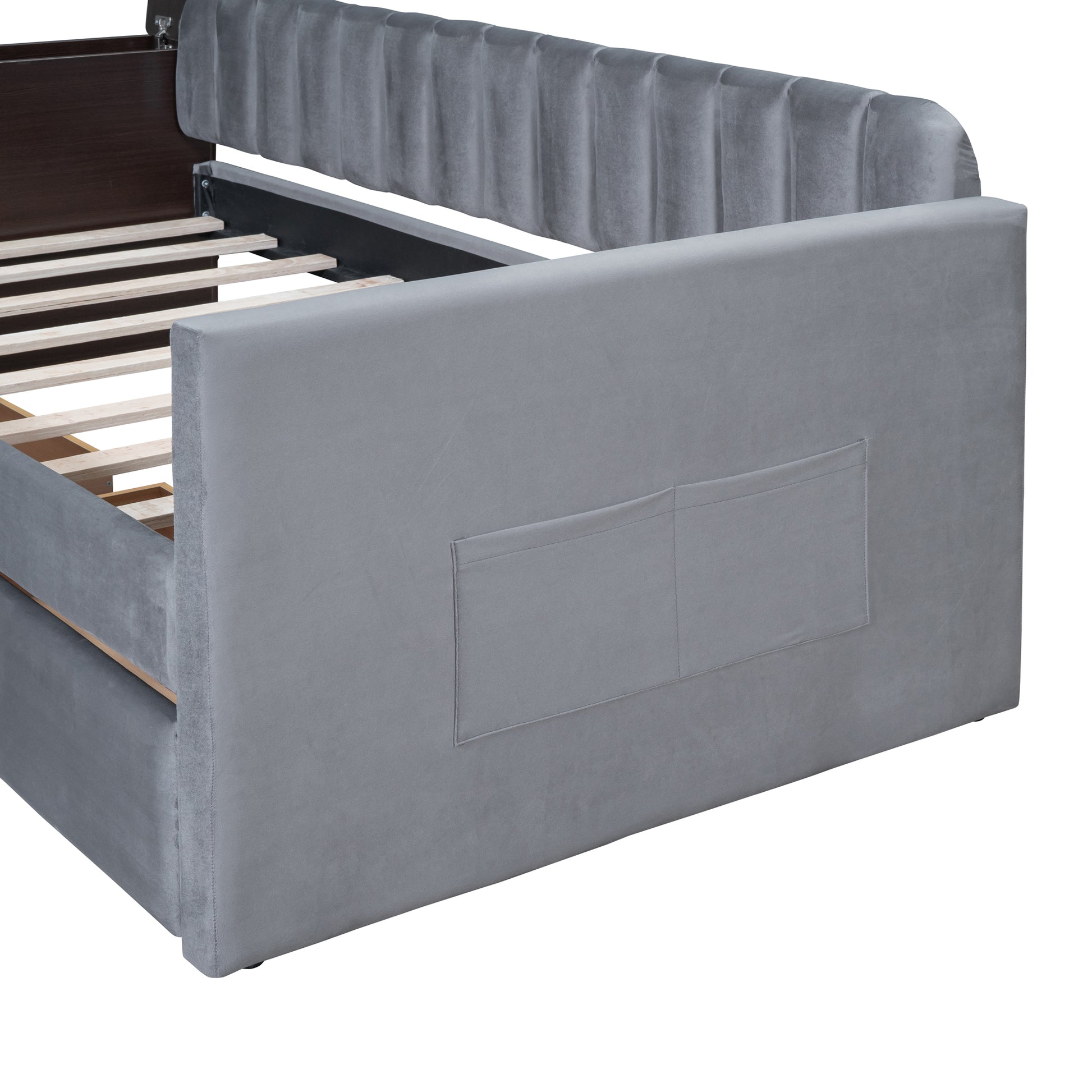 Twin Size Upholstered Daybed with Storage Armrest and gray-upholstered