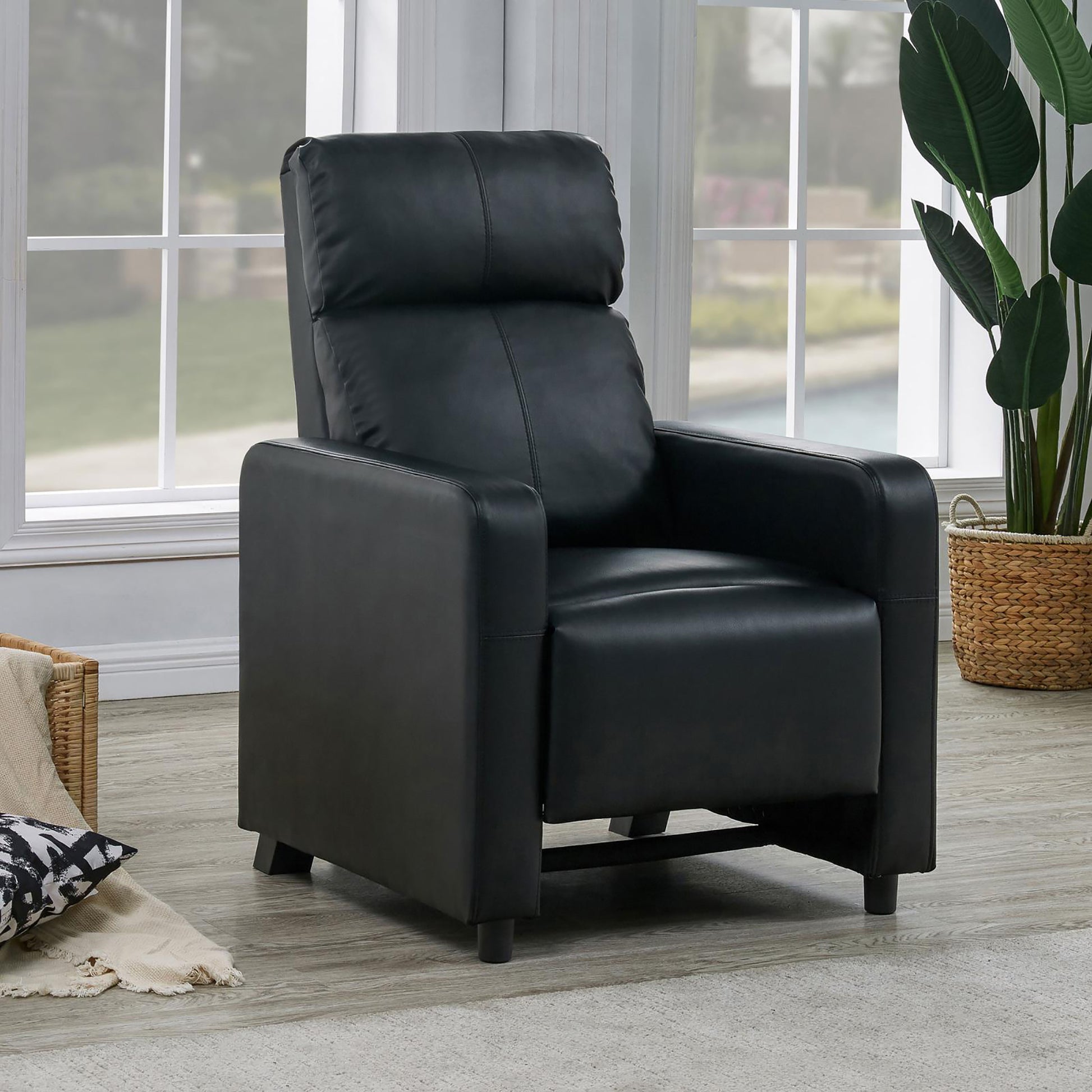 Black Upholstered Push Back Recliner