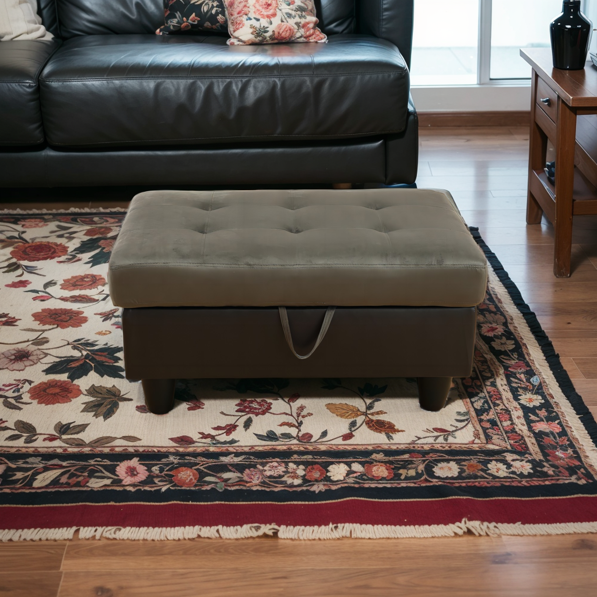 Rectangular Upholstered Ottoman With Storage And taupe-foam-fabric