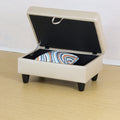 Rectangular Upholstered Ottoman With Storage And beige+cream-foam-faux leather