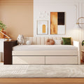 Twin Size Upholstered Daybed with Storage Armrest and beige-upholstered