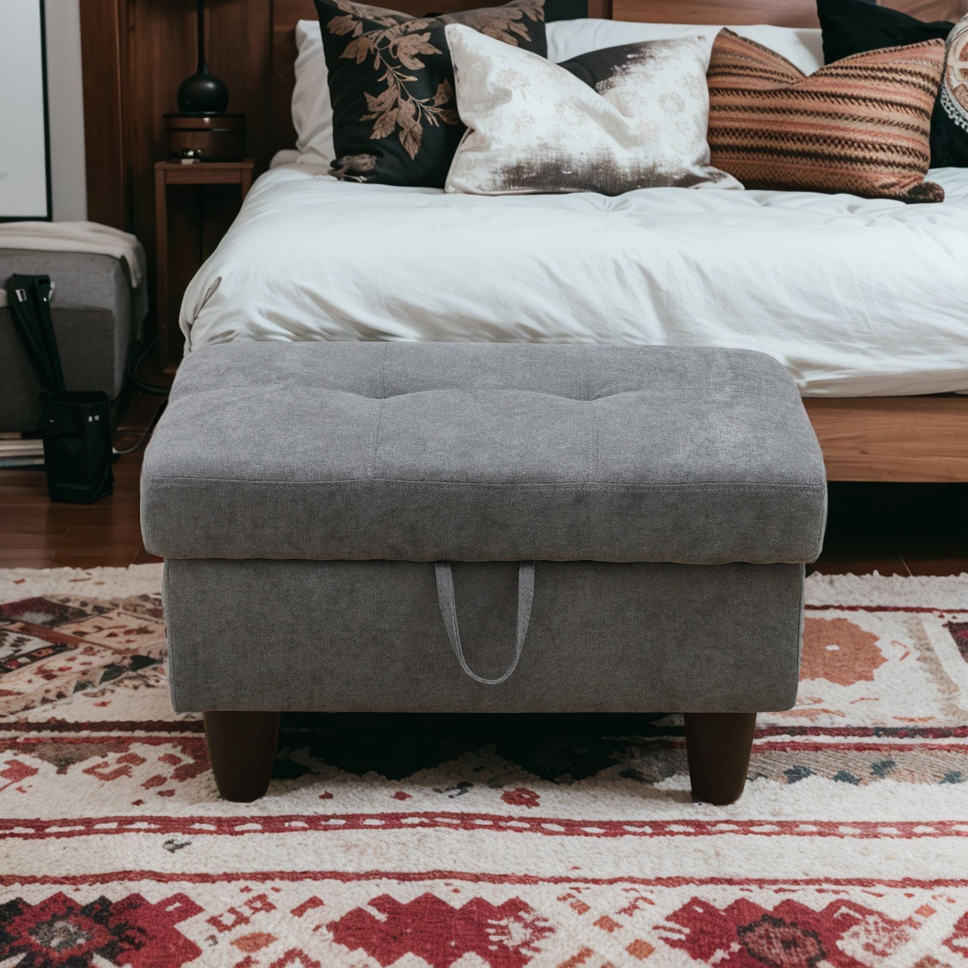 Rectangular Upholstered Ottoman With Storage And dark gray-foam-fabric