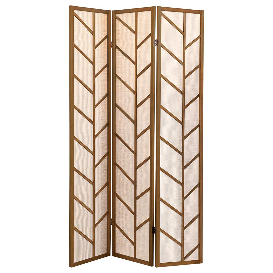 Walnut and Linen Foldable 3 Panel Screen