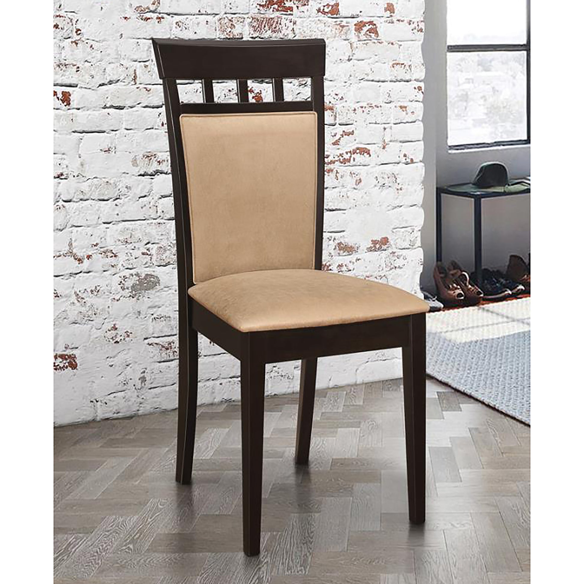 Beige and Cappuccino Upholstered Side Chairs Set