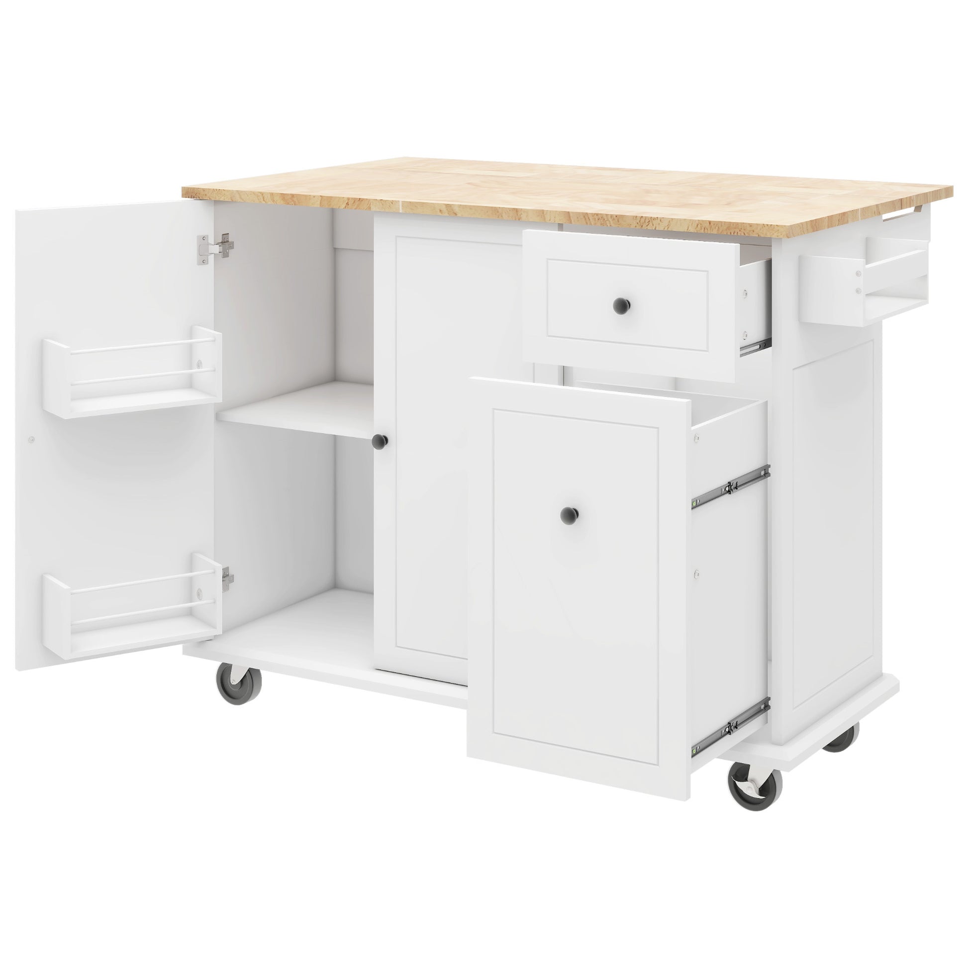 Kitchen Island with Drop Leaf, 53.9" Width Rolling