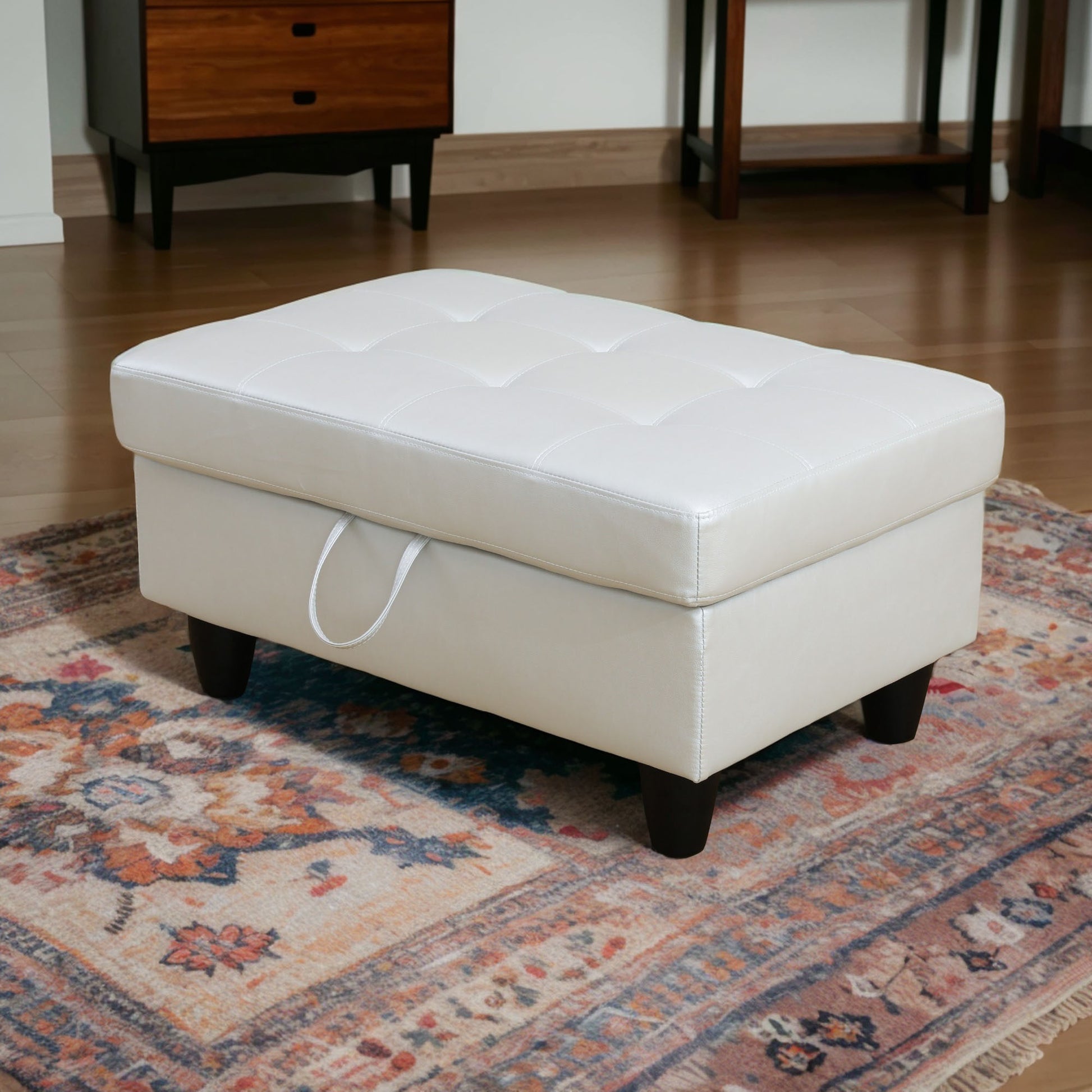 Rectangular Upholstered Ottoman With Storage And gray+silver-foam-faux leather