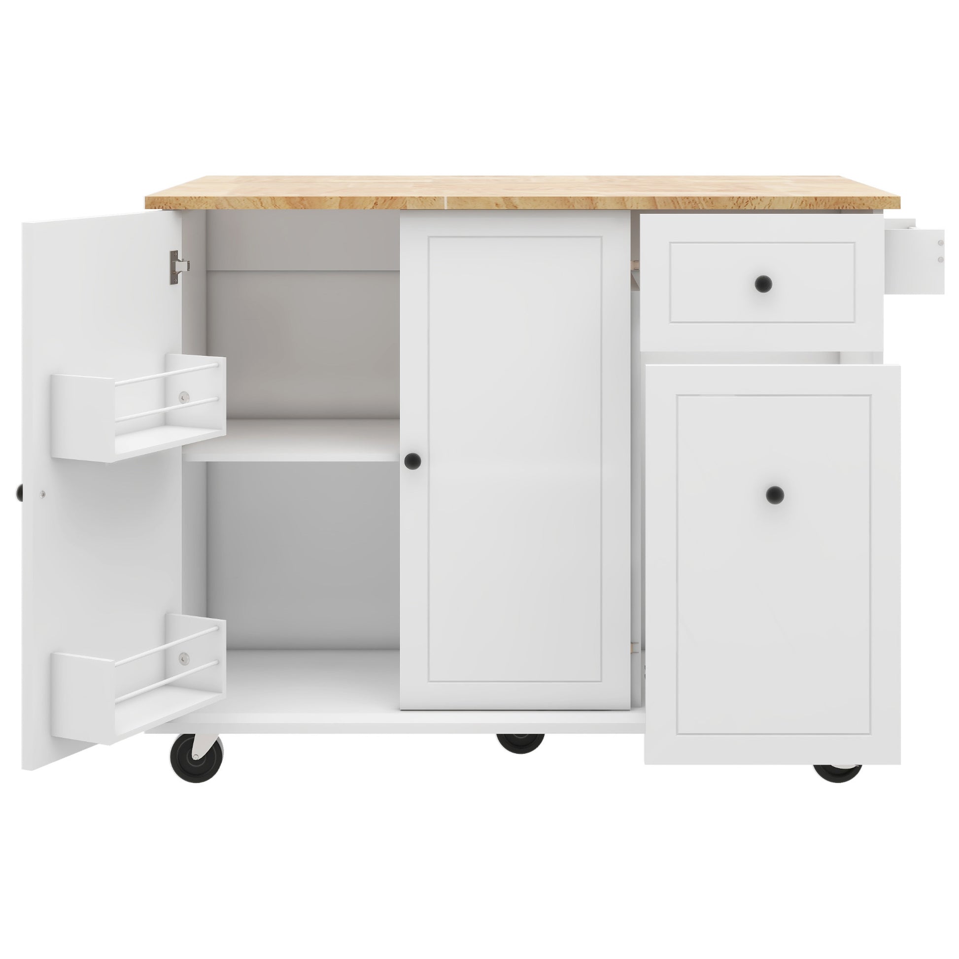 Kitchen Island with Drop Leaf, 53.9" Width Rolling