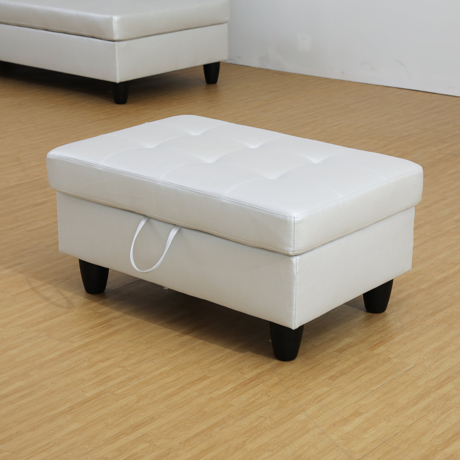 Rectangular Upholstered Ottoman With Storage And gray+silver-foam-faux leather