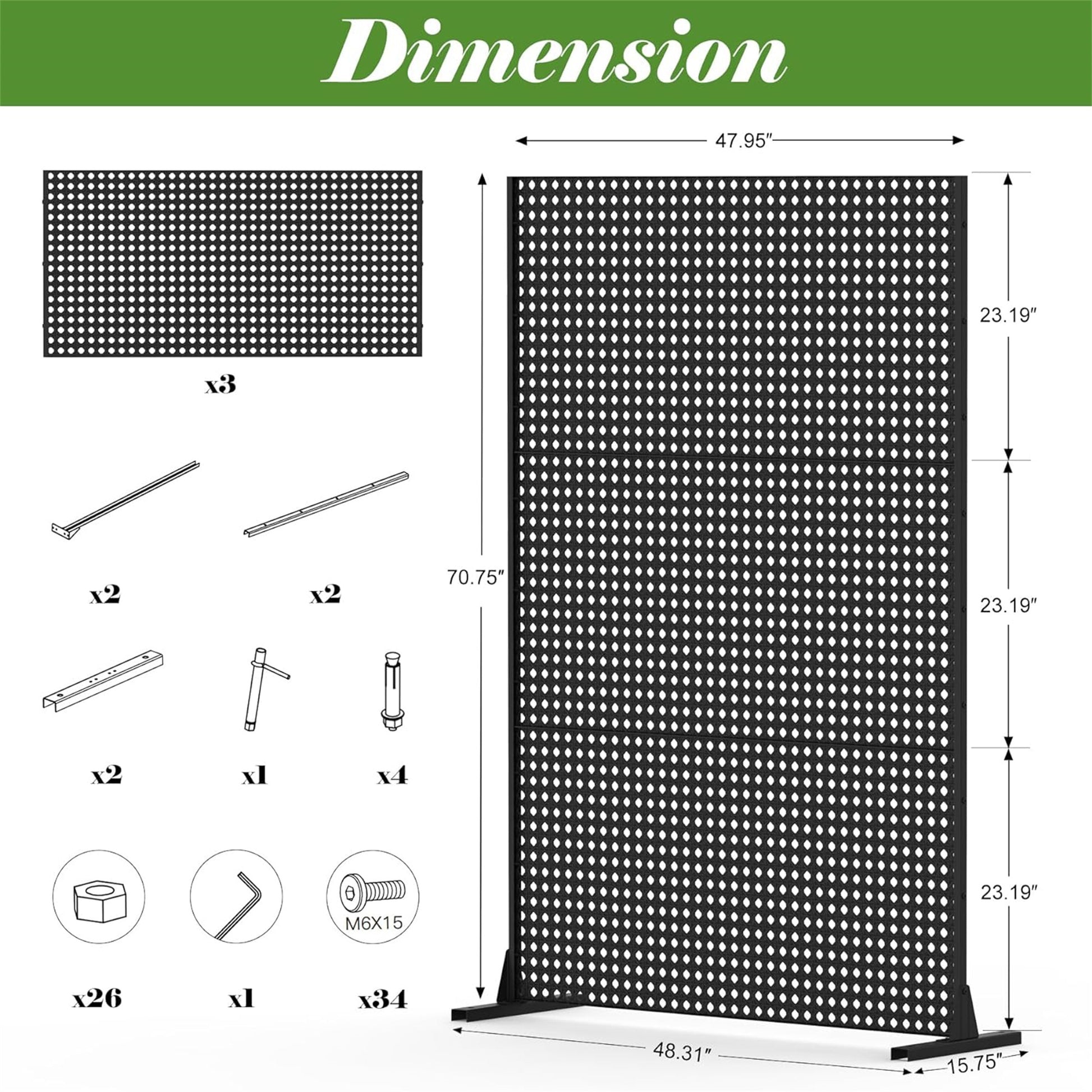 Metal Privacy Screen, Freestanding Outdoor Indoor black-steel