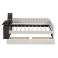 Twin Size Upholstered Daybed with Storage Armrest and beige-upholstered