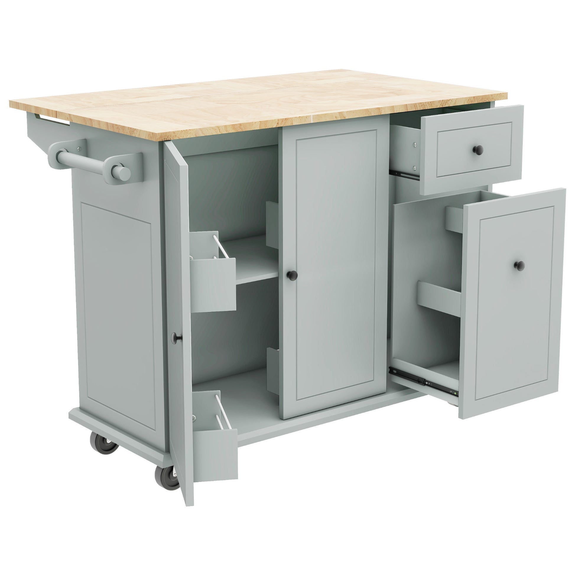 Kitchen Island with Drop Leaf, 53.9" Width Rolling