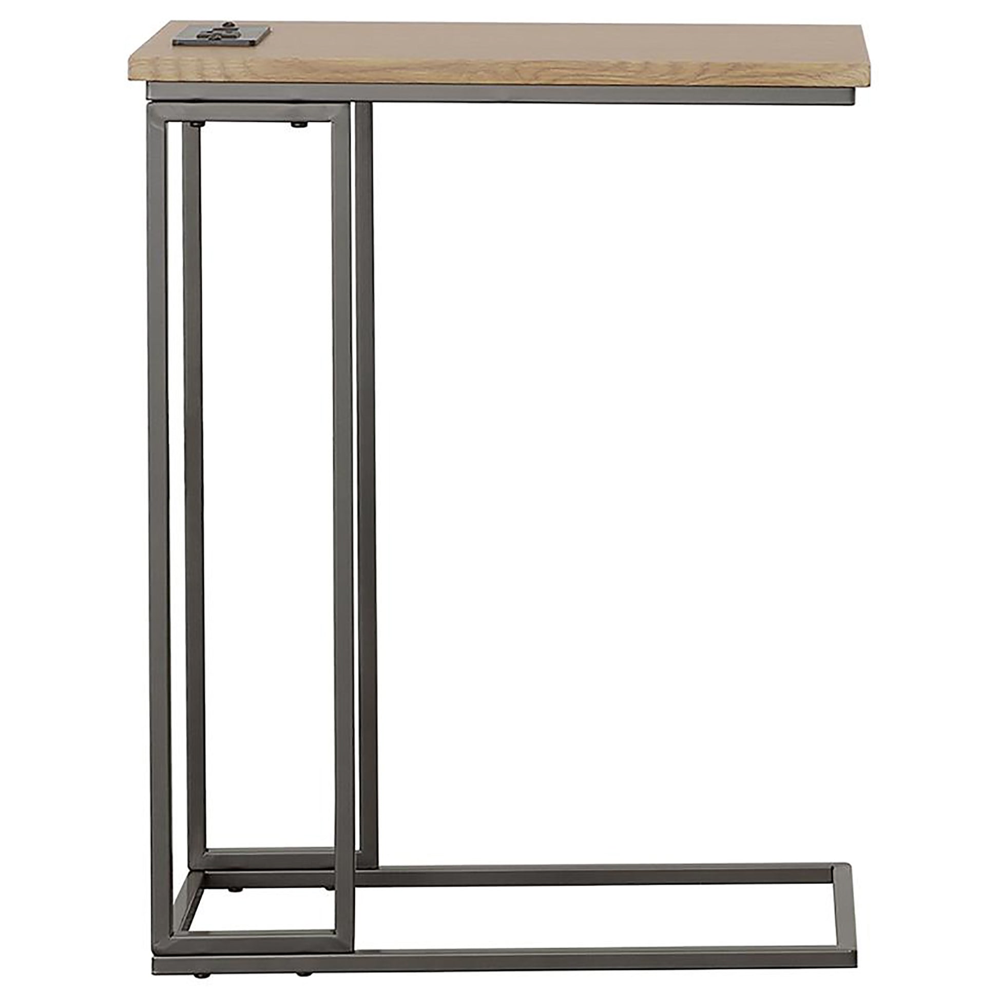 Gunmetal and Natural C Shape Snack Table with Power brown-light brown-built-in outlets or usb-primary