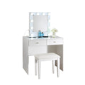 White Makeup Vanity and Stool Set with 10 Lights and white-drawer-2 drawers-bedroom-modern-wood