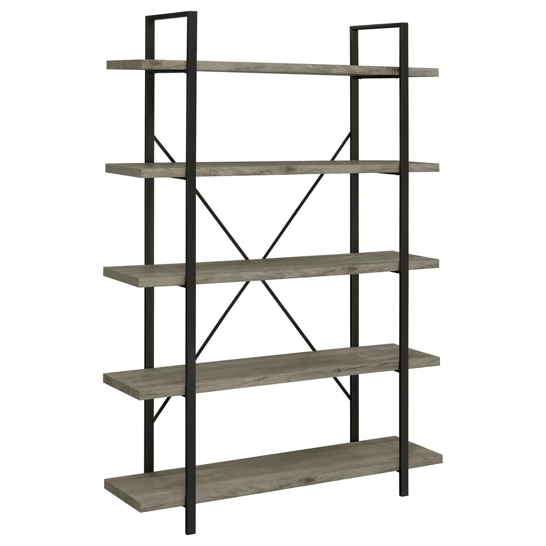 Grey Driftwood and Gunmetal 5 tier Bookcase 5-grey-gray-standard-vertical-office-open