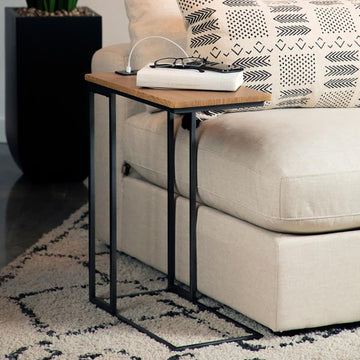 Gunmetal and Natural C Shape Snack Table with Power brown-light brown-built-in outlets or usb-primary