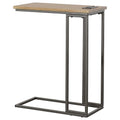 Gunmetal and Natural C Shape Snack Table with Power brown-light brown-built-in outlets or usb-primary