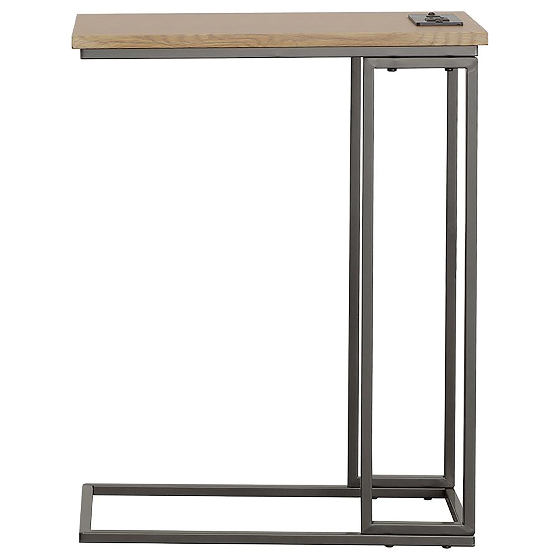 Gunmetal and Natural C Shape Snack Table with Power brown-light brown-built-in outlets or usb-primary