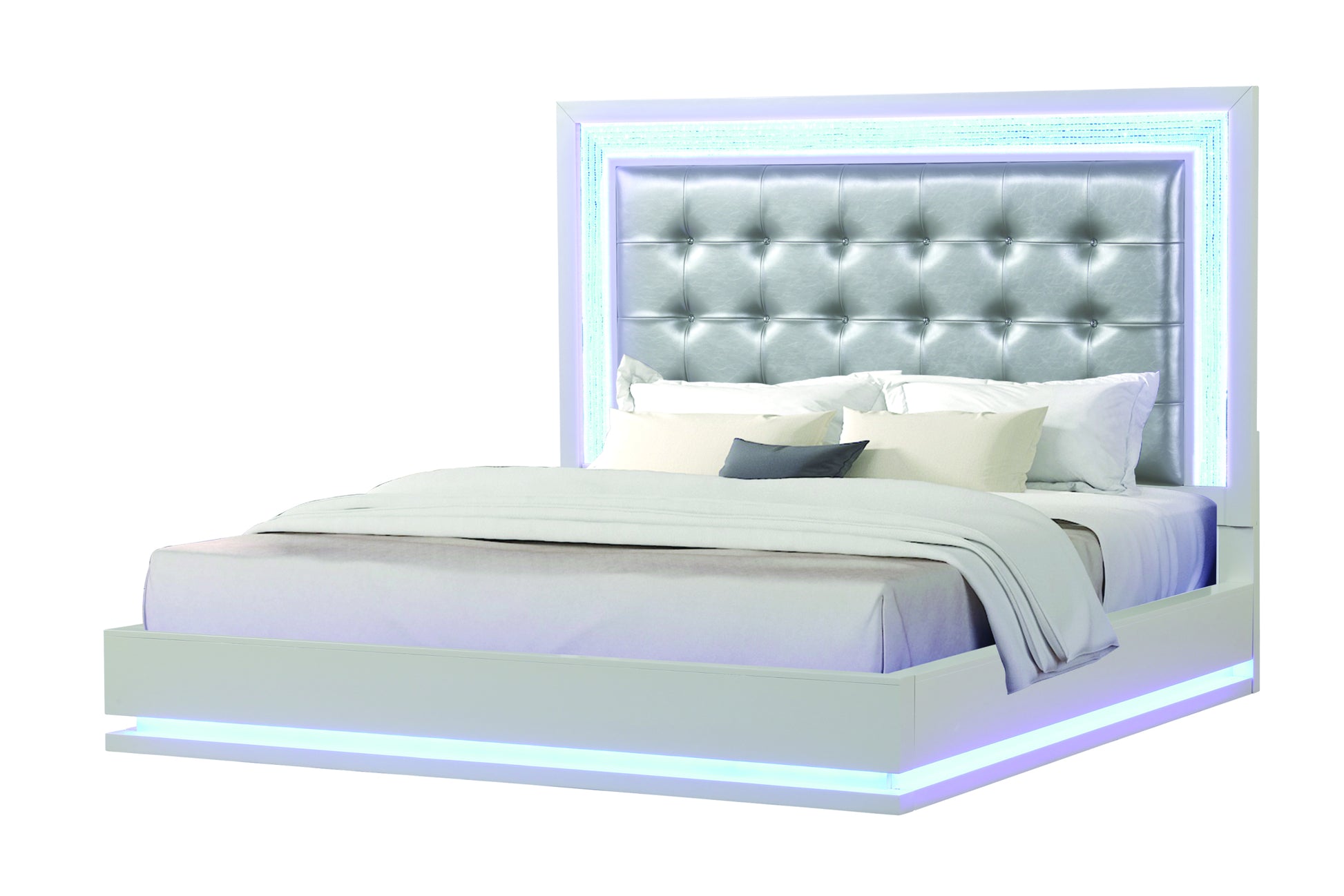 Passion LED King Bed Made with Wood in Milky White box spring not