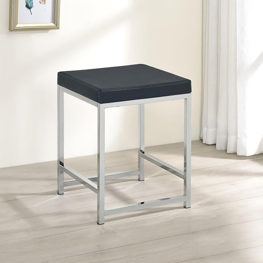 Dark Grey Upholstered Square Vanity Stool dark gray-vanity stools-faux