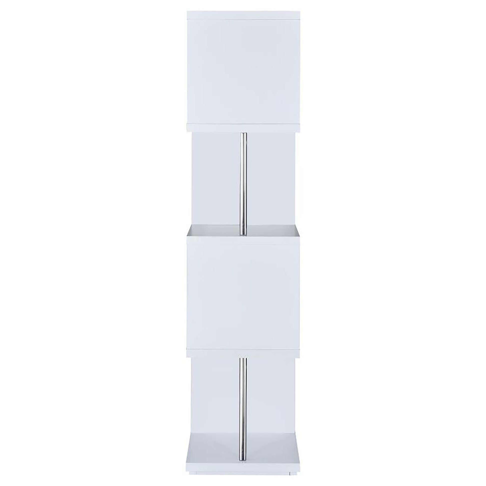 White and Chrome 4 tier Bookcase 4-white-white-geometric-vertical-office-open