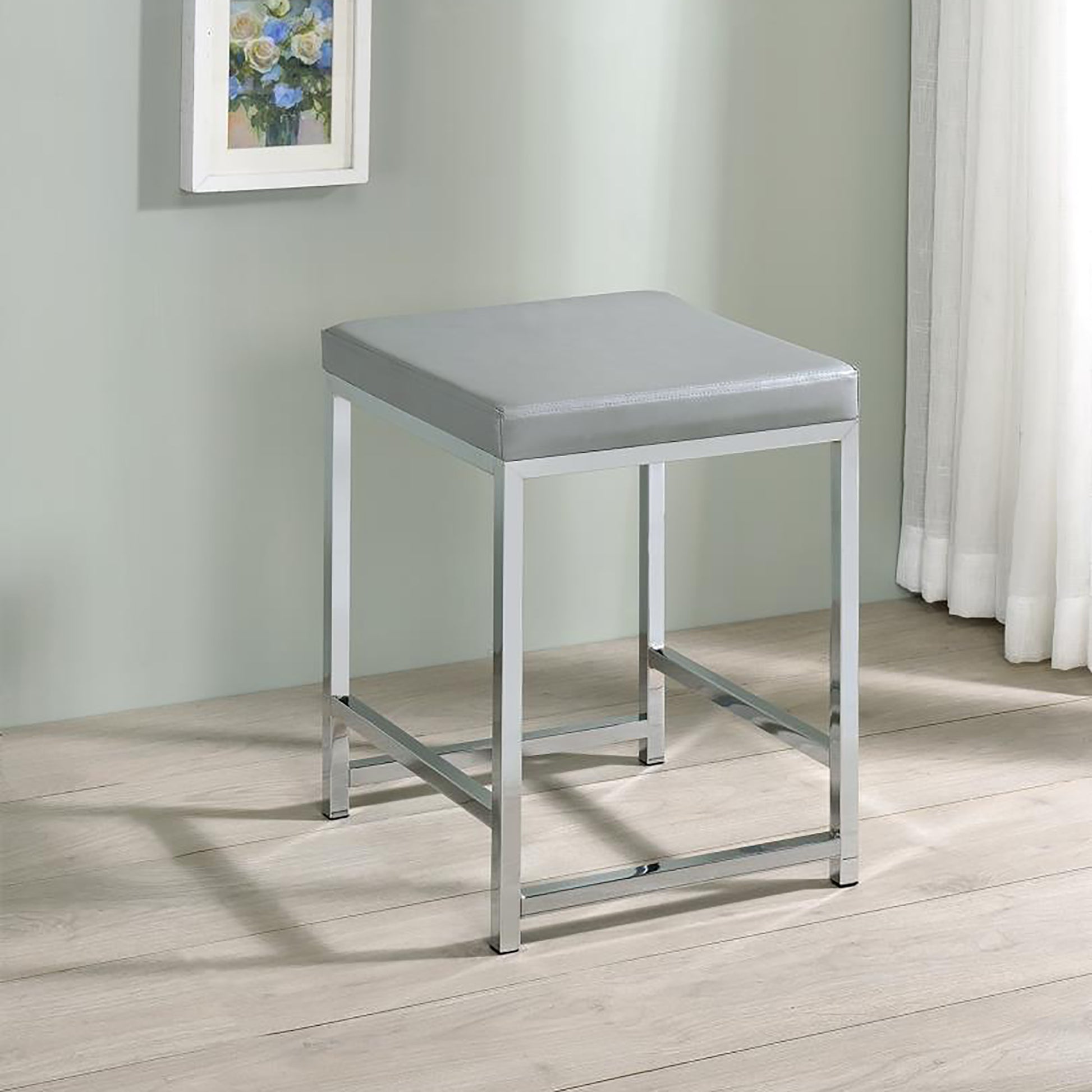 Light Grey Upholstered Square Vanity Stool light gray-vanity stools-faux