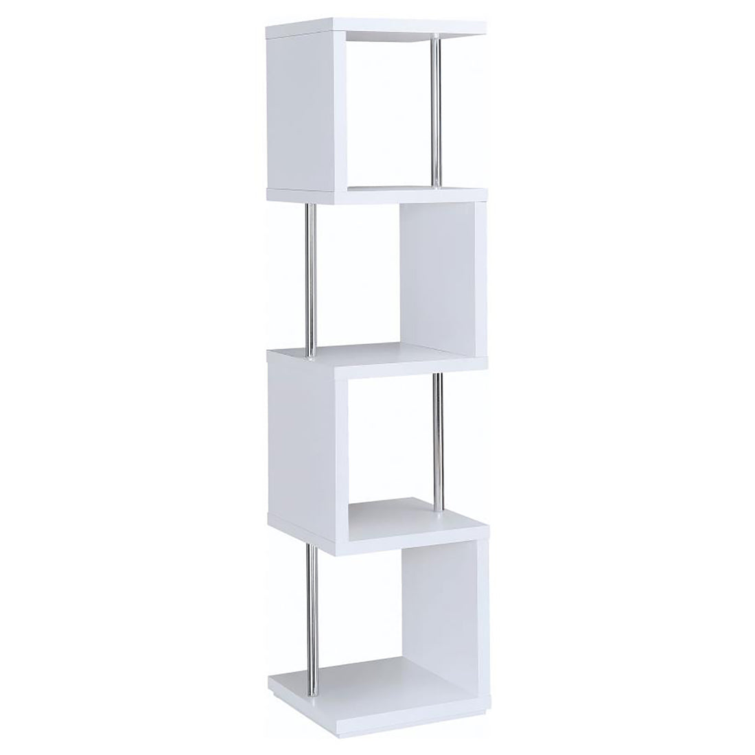 White and Chrome 4 tier Bookcase 4-white-white-geometric-vertical-office-open