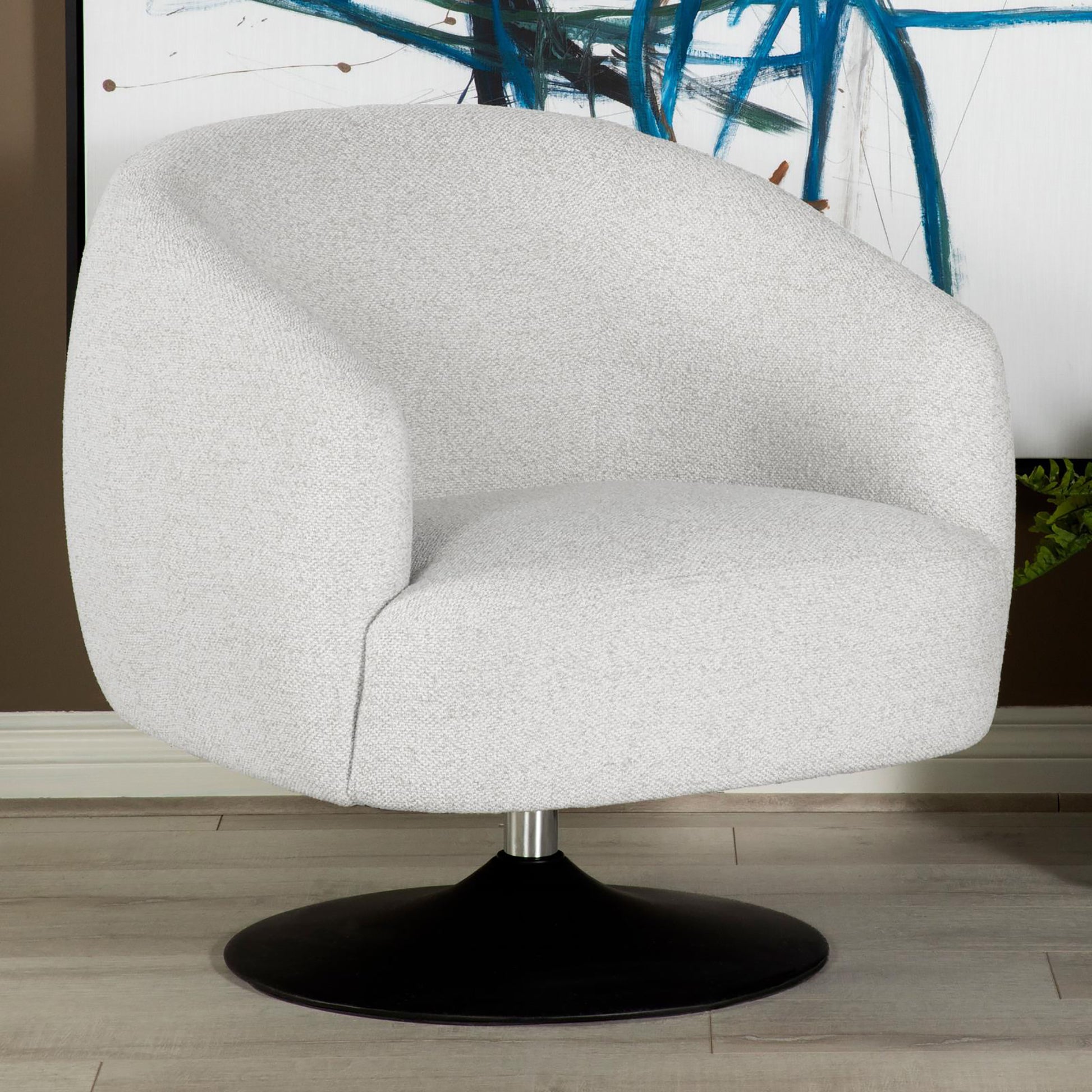 Beige and Matte Black Upholstered Swivel Accent