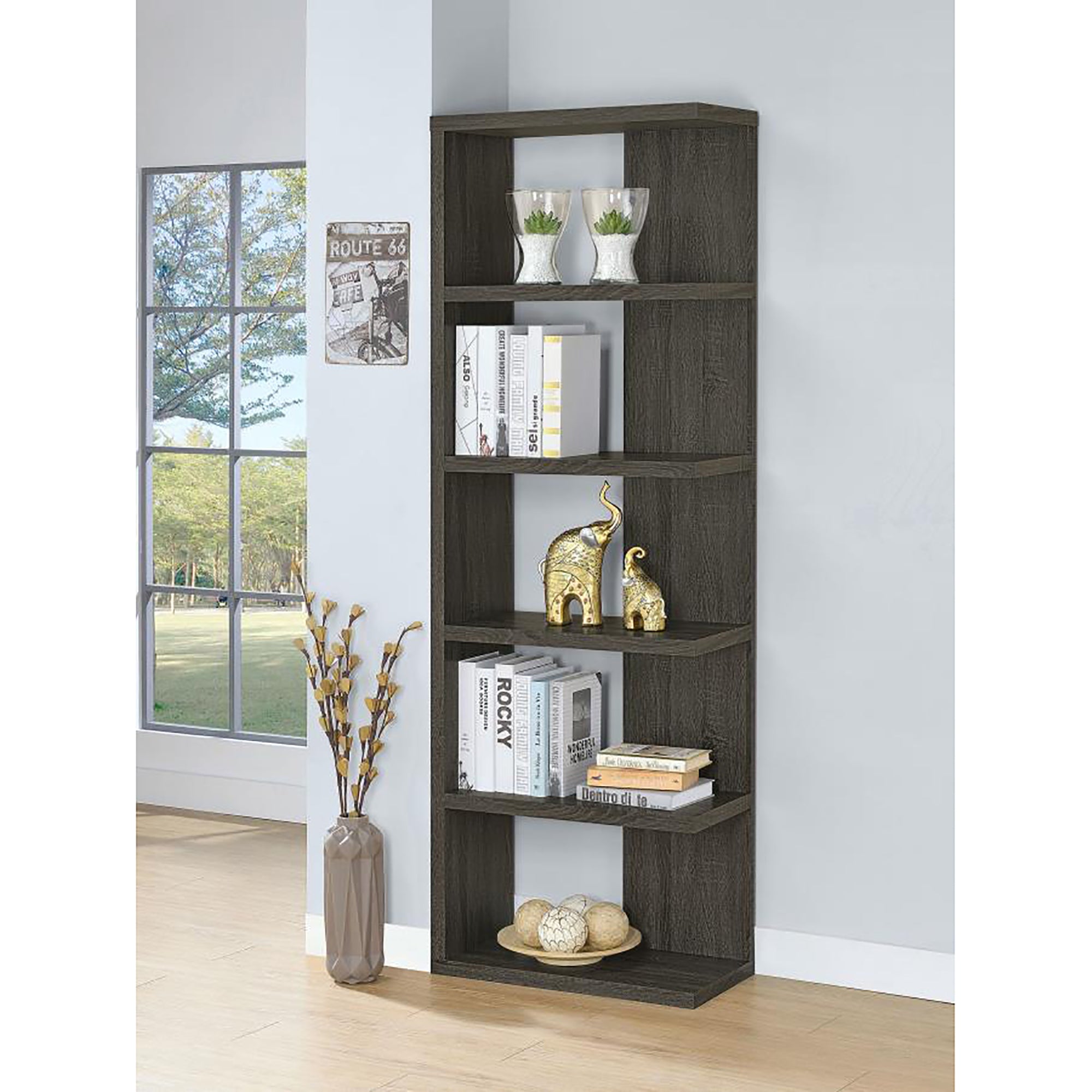 Weathered Grey 5 shelf Bookcase 5-grey-gray-corner-vertical-office-open