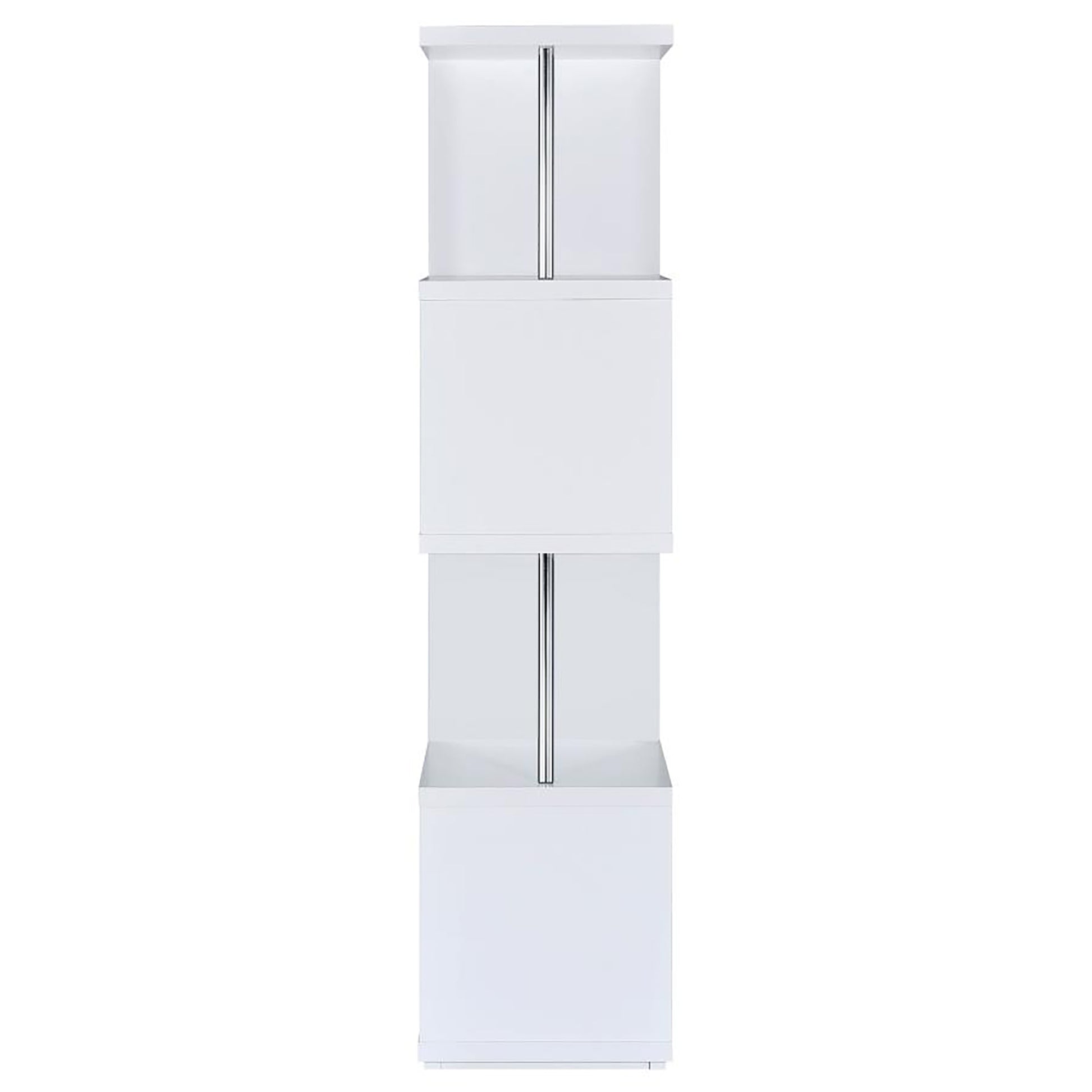 White and Chrome 4 tier Bookcase 4-white-white-geometric-vertical-office-open