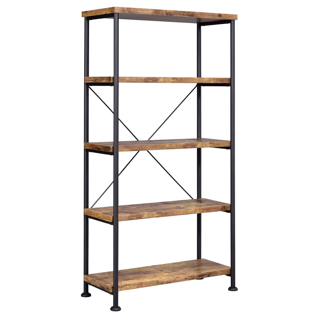 Antique Nutmeg and Black 4 shelf Bookcase 4-brown-brown-standard-vertical-office-open