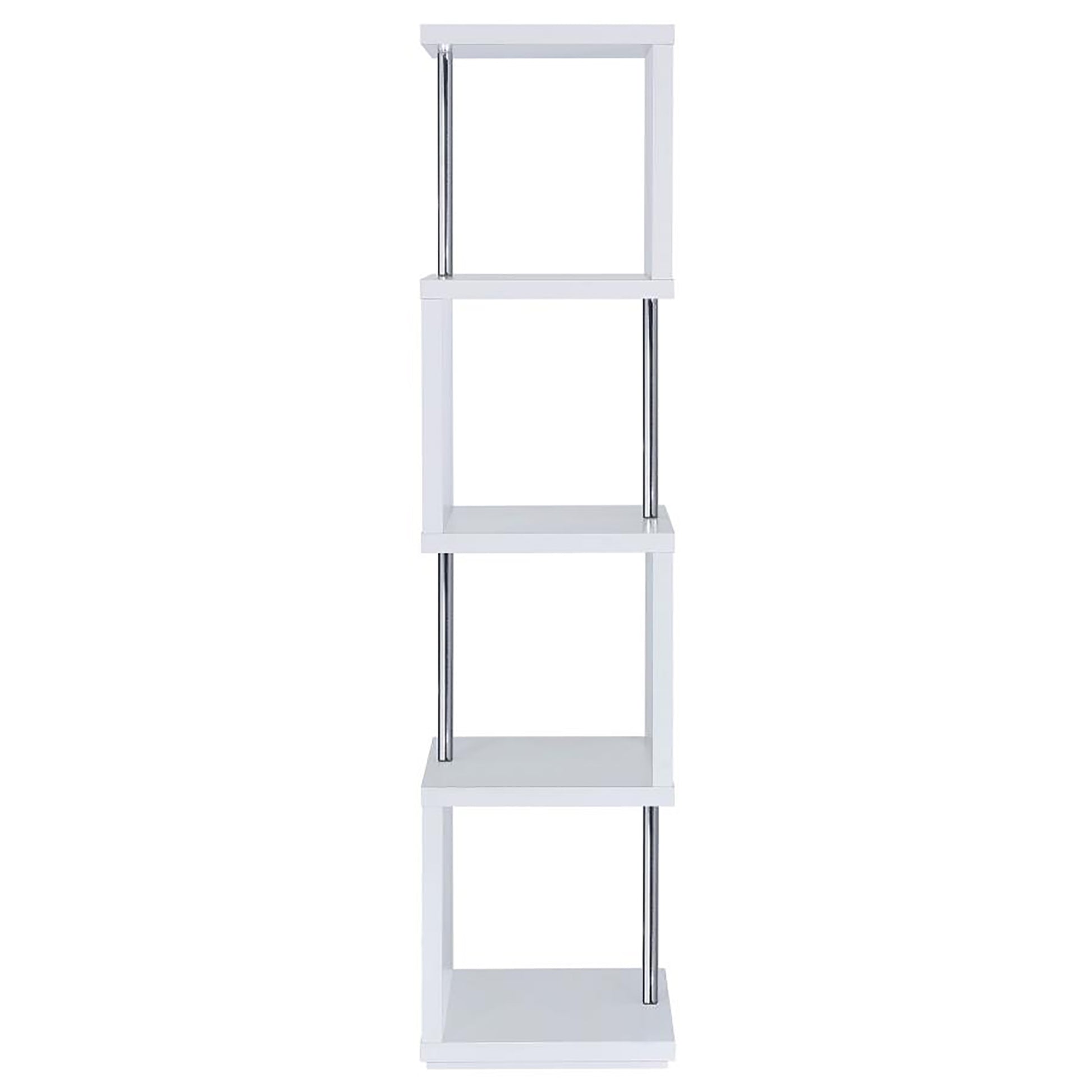 White and Chrome 4 tier Bookcase 4-white-white-geometric-vertical-office-open